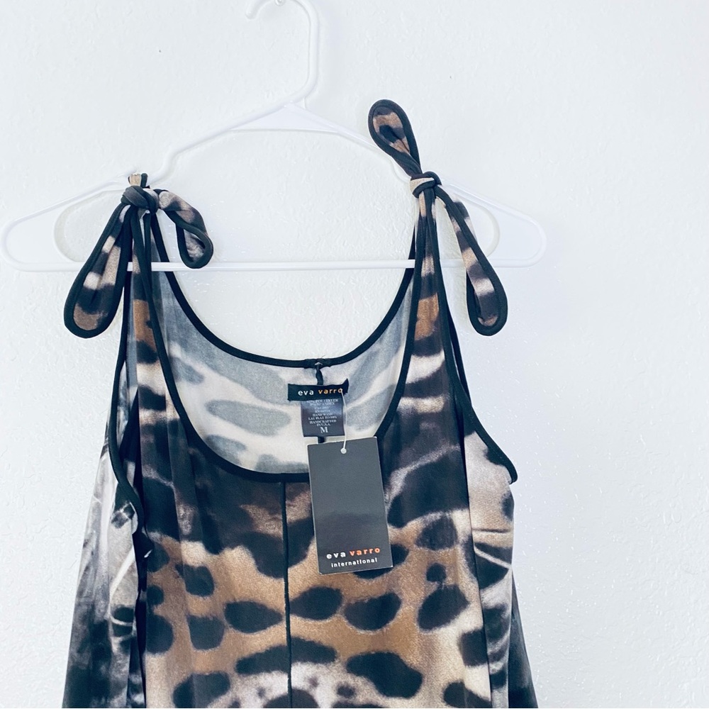 Eva Varro NEW Animal Print Cold Shoulder Ties Wide Leg Pullon Jumpsuit Medium - Picture 6 of 11